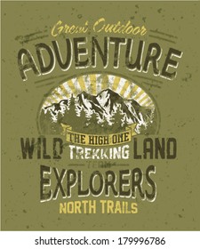 Great outdoor adventure - Vintage vector artwork for boy wear in custom colors, grunge effect in separate layers