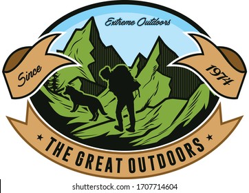 The Great Outdoor, Mountain Expedition, Outdoor Adventure.  Vector Graphic illustration