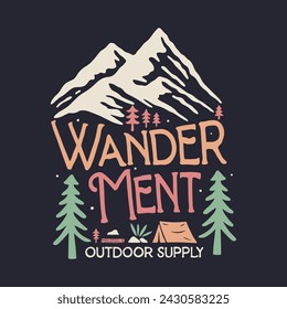 The great outdoors. Explore more print design. Outdoor at the mountain retro print design for t shirt and others. Mountain lake graphic artwork.