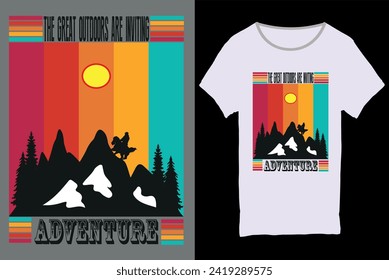 The great outdoors are inviting adventure, Mountain illustration, outdoor adventure t- shirt design, Perfect for posters, apparel, Vintage adventure t-shirt design.