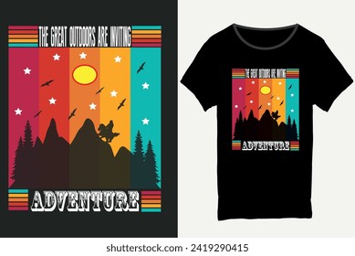 The great outdoors are inviting adventure, Mountain illustration, outdoor adventure t- shirt design, Perfect for posters, apparel, Vintage adventure t-shirt design.