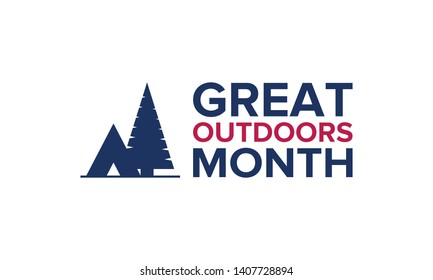 Great Outdoors Month in June. Celebrated annual in United States. Outdoor activities concept. Summer is the time to adventures, vacantion and connect with nature. Poster, card, banner and background