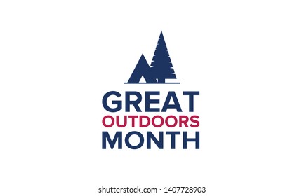 Great Outdoors Month in June. Celebrated annual in United States. Outdoor activities concept. Summer is the time to adventures, vacantion and connect with nature. Poster, card, banner and background