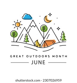Great outdoors month, vector, web banner, poster, card for social media, networks.