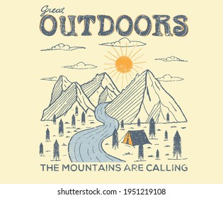 Great outdoors mountain camping vector artwork design for any kind of thinks