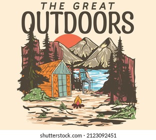 Great outdoors at the mountain graphic print design. 