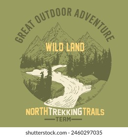 The great outdoors vector print design for t-shirt.