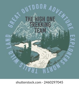 The great outdoors vector print design for t-shirt.