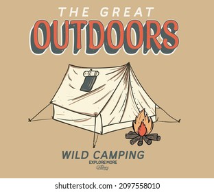 Great outdoors vintage vector graphic print design for t shirt, apparel, sticker, batch, background, poster and others.