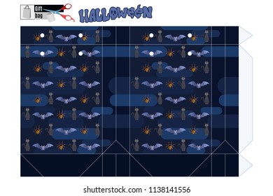 A great package for a Halloween sale. On a blue background, mystical animals. template for printing