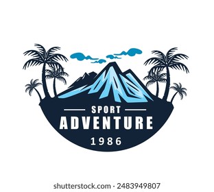 logo de great palm tree mountain, silueta de las Ilustraciones vectoriales de aventura de las tierras altas