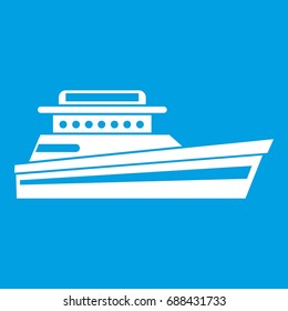 Great powerboat icon white isolated on blue background vector illustration