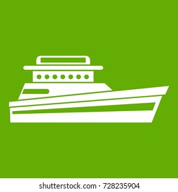 Great powerboat icon white isolated on green background. Vector illustration