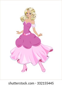 great princess with gold hair in a ball pink dress and boots