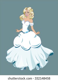 great princess with gold hair in a wedding dress and boots