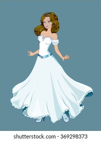 great princess with long hair in a wedding dress, crown and boots