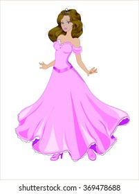 great princess with long hair in a wedding dress, crown and boots