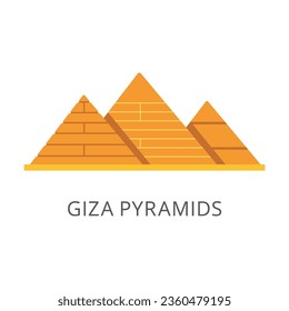 Grandes pirámides de Giza como símbolo egipcio icono de vector plano. Dibujo de dibujos animados o ilustración de un símbolo tradicional o un hito sobre fondo blanco. concepto de viajes, vacaciones, turismo, Egipto