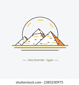 The Great Pyramids of Giza is the oldest and largest of the three pyramids in the Giza pyramid El Giza, Egypt. Hand drawn sketch illustration in vector.