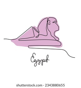 Great Pyramids of Giza and Sphinx, Egypt. Continuous line colourful vector illustration.