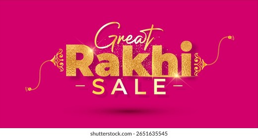 Great Rakhi sale gold logo unit for Happy Rakhi or Raksha Bandhan festival. Offer, sale, deals, discount promotion, concept and background.