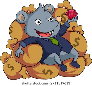 Der große Rattenkönig lehnte sich zwischen die Säcke der Dollar-Illustration