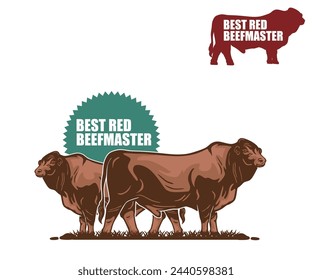 GREAT RED BIG BEEFMASTER LOGO, silhouette of healthy cattle standing vector illustrations