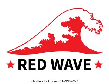 Great red wave or tsunami with text flat vector icon for apps and websites