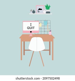 Great Resignation Vector Illustration. Office work space illustration. Quit my Job. Great Quit. Big Quit. Reshuffle work vector. Working station. 