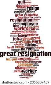 Great resignation word cloud concept. Collage made of words about great resignation. Vector illustration 