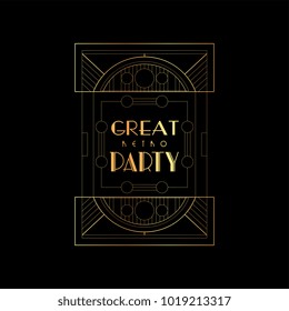Great retro party vector illustration, elegant template for invitation, greeting card, placard, poster, flyer or banner, gold and black design element