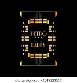 Great retro style party vector illustration, vintage template for invitation, greeting card, placard, poster, flyer or banner, gold and black design element