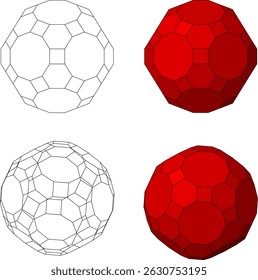 Great Rhombicosidodecahedron vector set , 3D Geometric Shapes Vector Drawing , 3D Mathematical Polyhedra Set