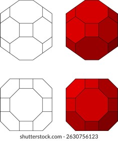 Great Rhombicuboctahedron vector set , 3D Geometric Shapes Vector Drawing , 3D Mathematical Polyhedra Set