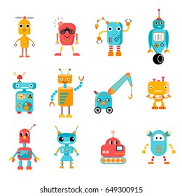 Great robot set. Funny colorful robot characters. 