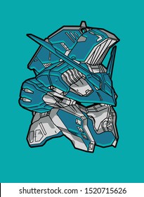 great robot warrior head with sacred geometry