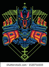 great robot warrior with sacred geometry