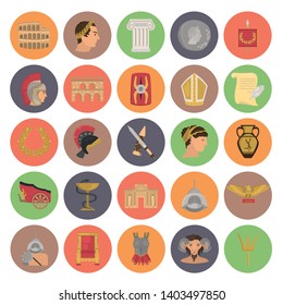 Great Rome Empire color vector icons set. Flat design