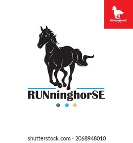 Great Running Horse Logo, Silhouette Of Black Stallion Vector Illustrations