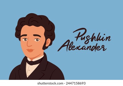 Great Russian classical poet Alexander Pushkin. Vector flat illustration