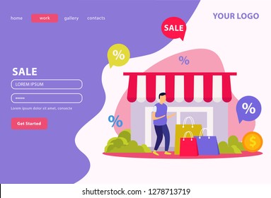 Great sale flat banner with registration form buttons and place for your logo vector illustration