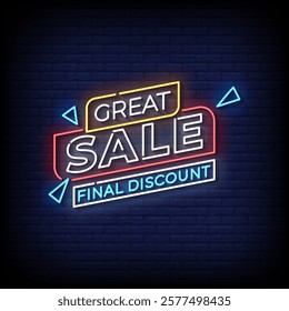 great sale neon sign with brick wall background vector