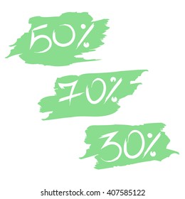 Great Sale tags with discount  on the inkblot stickers. Spring Discount labels.