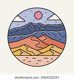 Great Sand Dunes National Park mono line art vector for t shirt, print, sticker, badge illustration