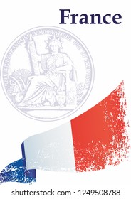 Great Seal of France, Flag of France, French Republic. Template for award design, an official document with the flag of France. Bright, colorful vector illustration.