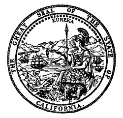 The Great Seal Of The State Of California. The Seal Shows Eureka With A Bear Cub. In The Background Are Mountains And Sailing Ships, A Miner, A Sheaf Of Grain, And Roam Goddess Sitting, Vintage