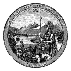 Great Seal  Of The State Of California Vintage Engraving. Vintage Engraved Illustration Of The Seal Of California , Isolated Against A White Background.  United States. Trousset Encyclopedia.