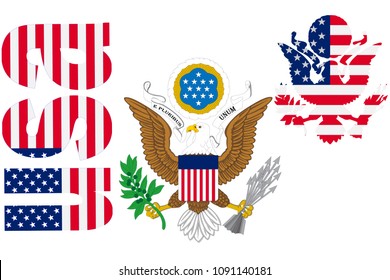 Great seal of the United States of America, the flag of America, the day of independence