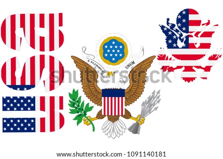 Great seal of the United States of America, the flag of America, the day of independence