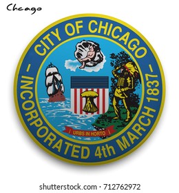 great seal of the USA city of Chicago. Round glossy Button with Coat of arms